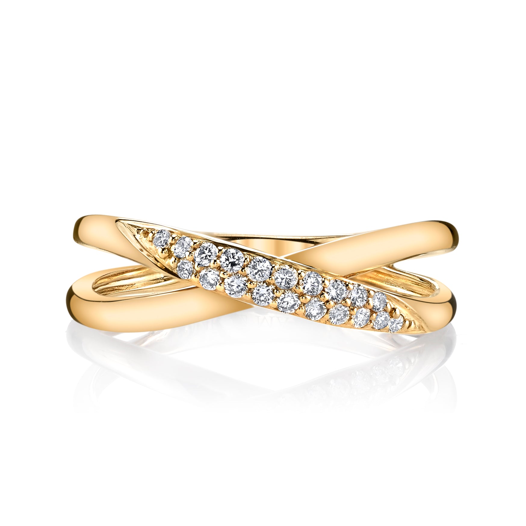 14K Yellow Gold 0.15ct. Diamond Contrasting Crossover Fashion Ring