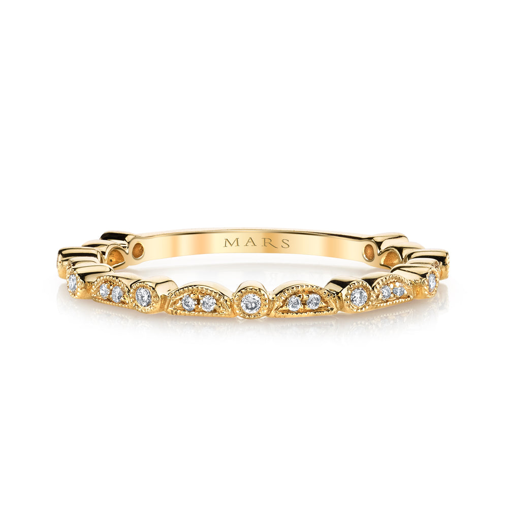 14K Yellow Gold 0.11ct. Diamond Milgrain Detailing Stackable Fashion Ring