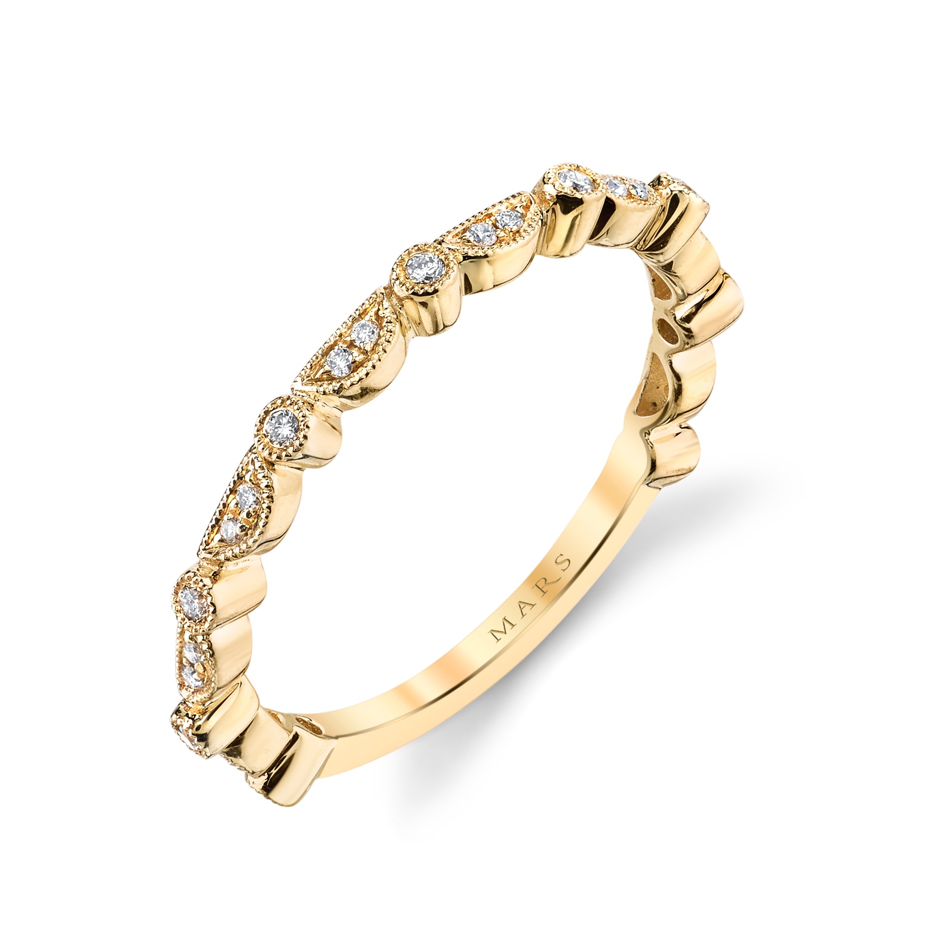 14K Yellow Gold 0.11ct. Diamond Milgrain Detailing Stackable Fashion Ring