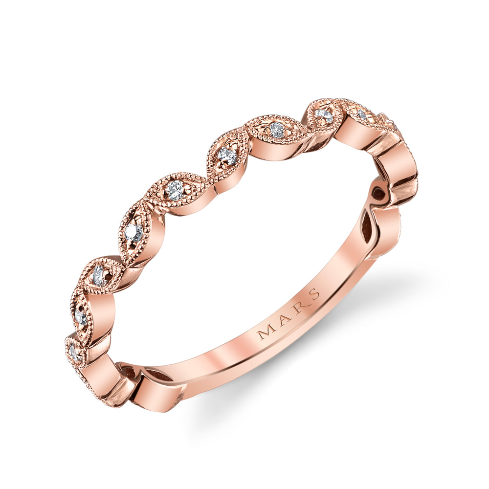 14K Rose Gold 0.09ct. Diamond Milgrain Detailing Stackable Fashion Ring