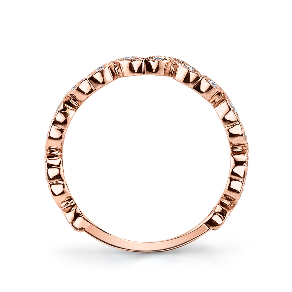 14K Rose Gold 0.09ct. Diamond Milgrain Detailing Stackable Fashion Ring