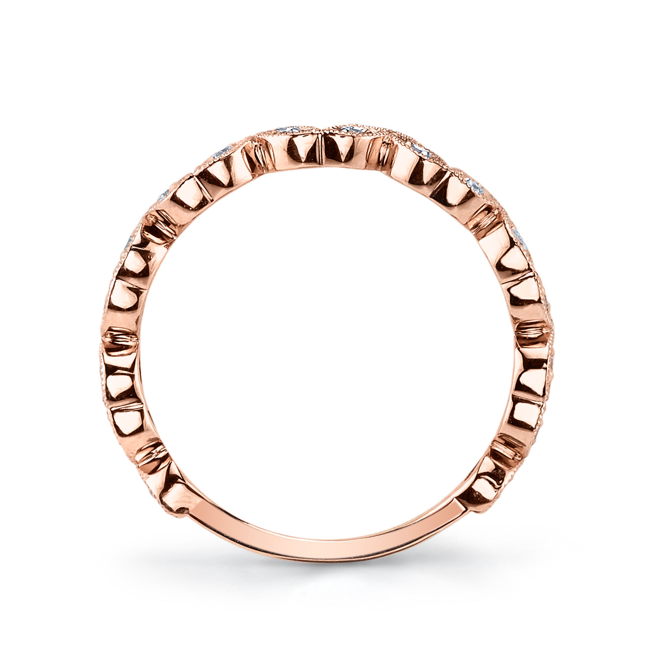 14K Rose Gold 0.09ct. Diamond Milgrain Detailing Stackable Fashion Ring