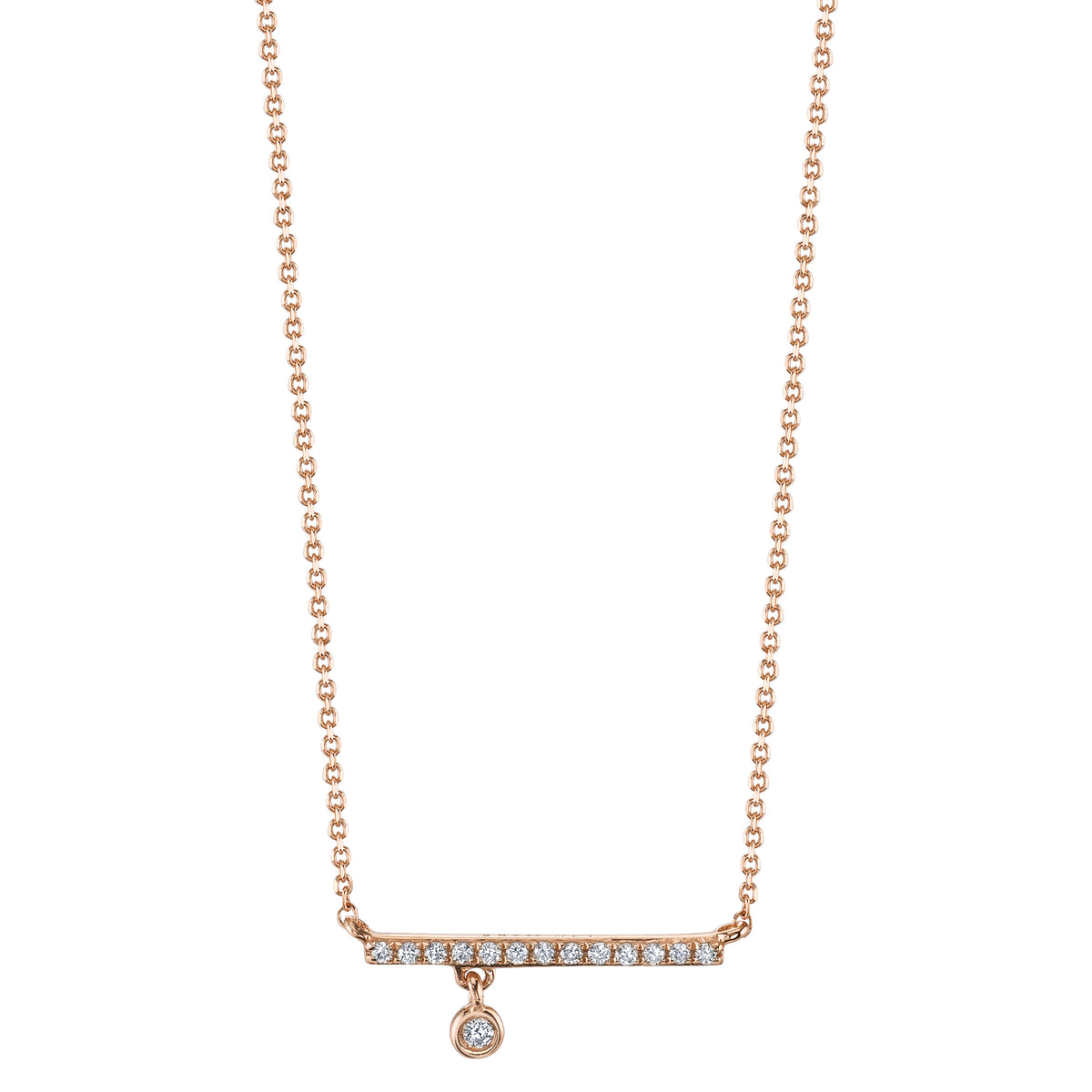 14K Rose Gold 0.05ct Pave &amp; Bezel Set Diamond Bar Fashion Necklace