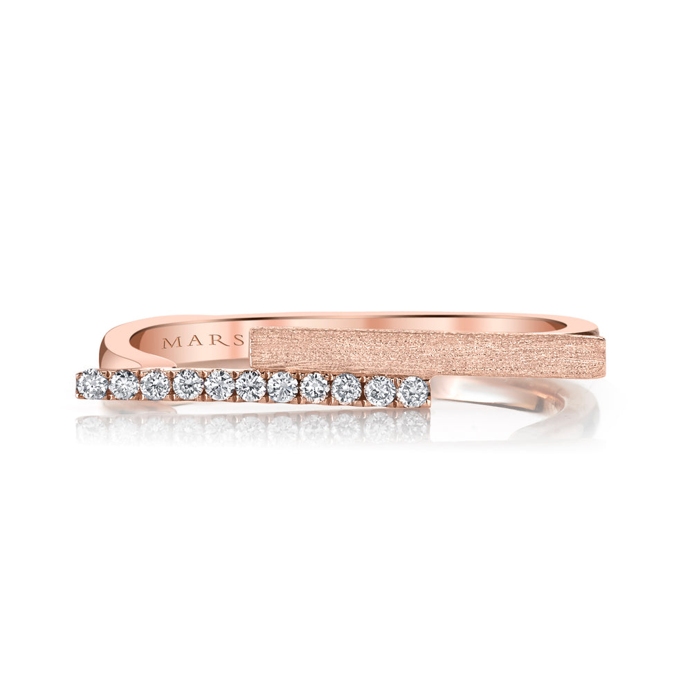 14K Rose Gold 0.08ct. Diamond Geometric Contrasting Brushed Fashion Ring