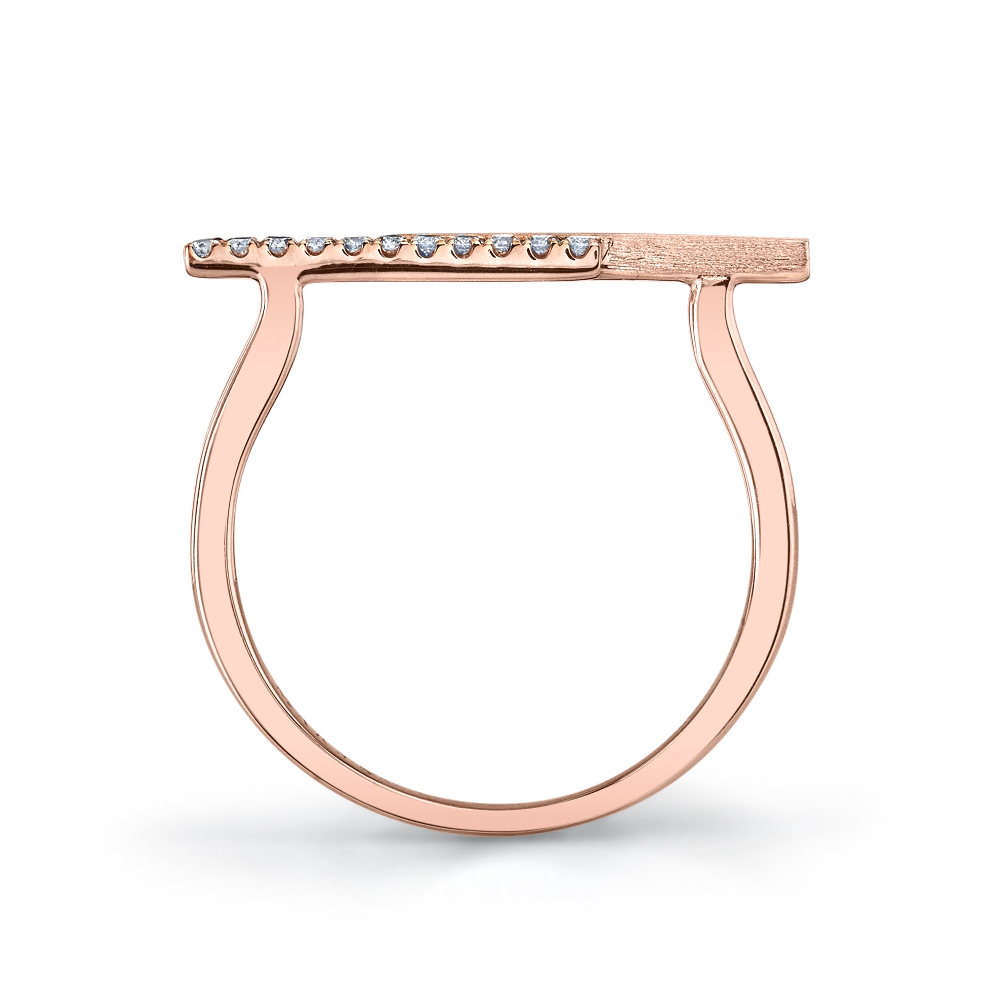 14K Rose Gold 0.08ct. Diamond Geometric Contrasting Brushed Fashion Ring