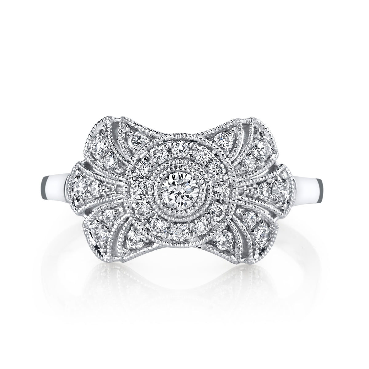 14K White Gold 0.34ct. Diamond Filigree &amp; Milgrain Detailing Fashion Ring