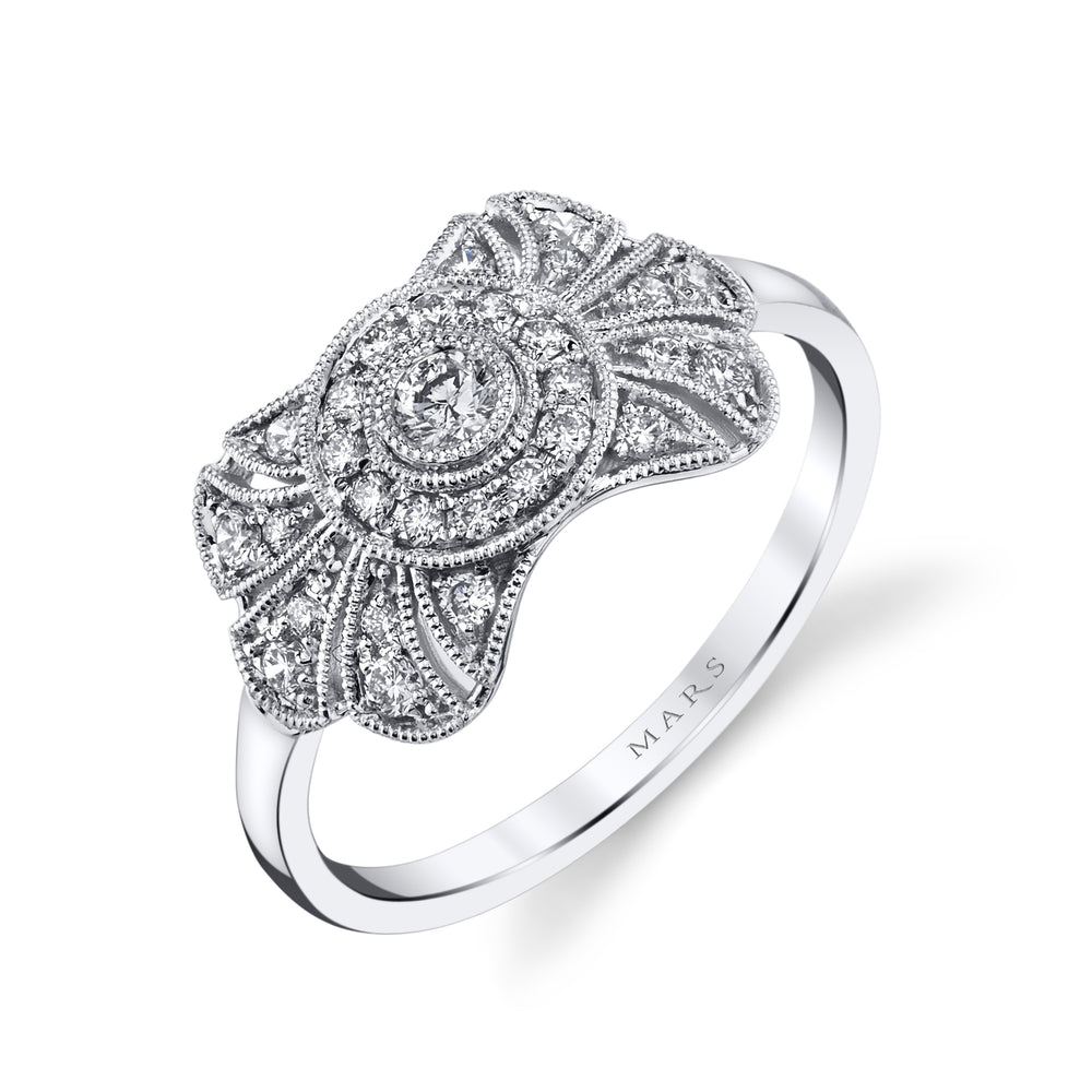 14K White Gold 0.34ct. Diamond Filigree & Milgrain Detailing Fashion Ring