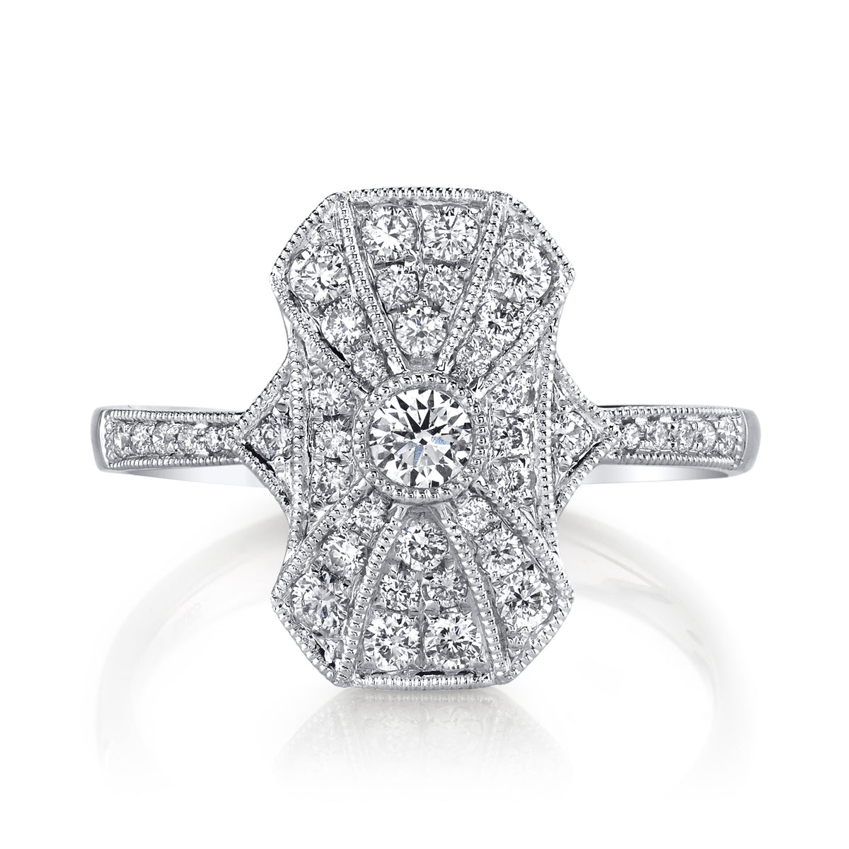 14K White Gold 0.48ct. Diamond Filigree &amp; Milgrain Detailing Fashion Ring