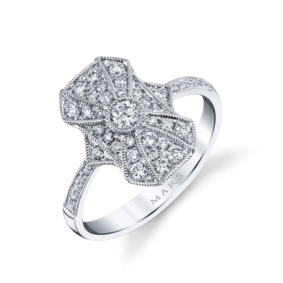 14K White Gold 0.48ct. Diamond Filigree &amp; Milgrain Detailing Fashion Ring