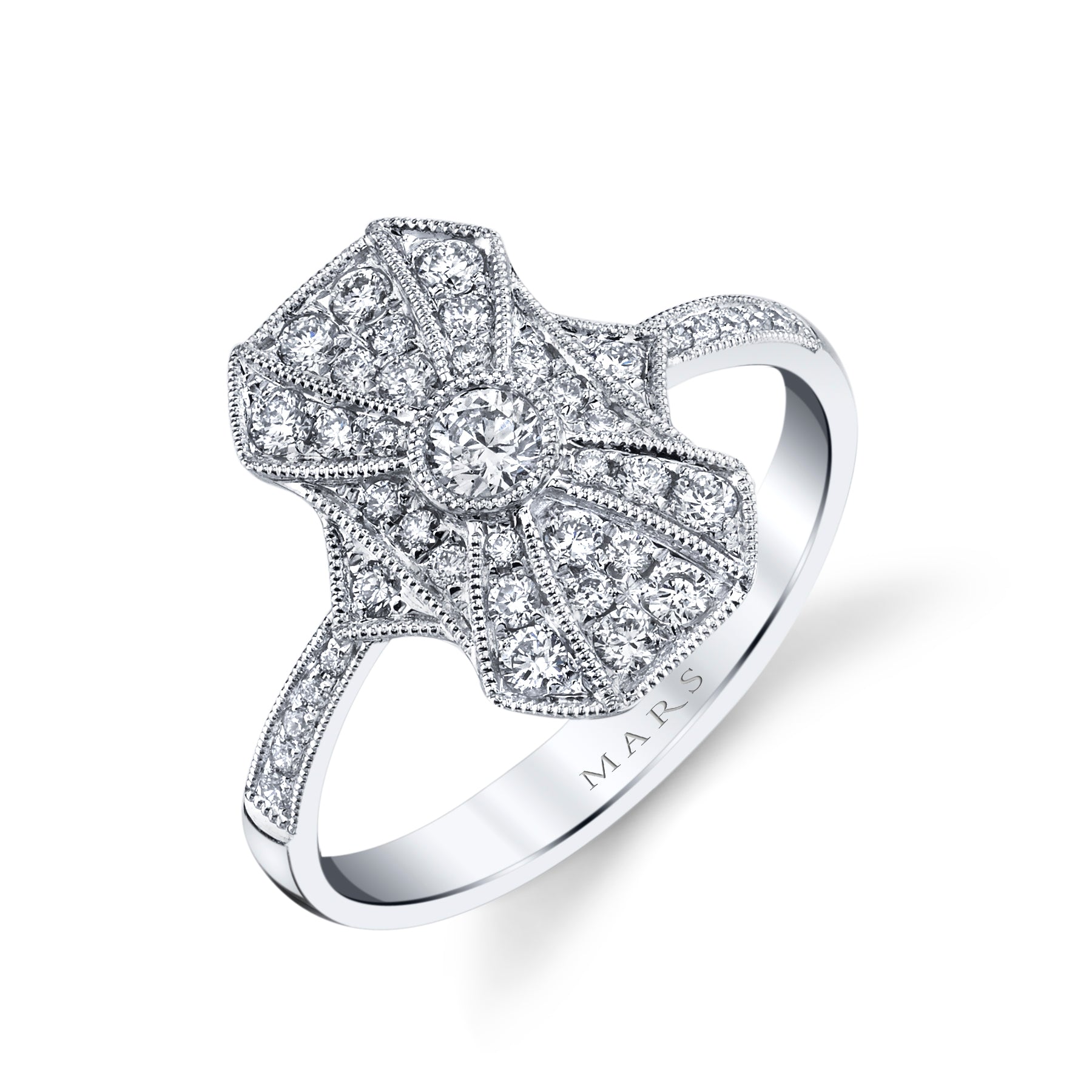 14K White Gold 0.48ct. Diamond Filigree & Milgrain Detailing Fashion Ring