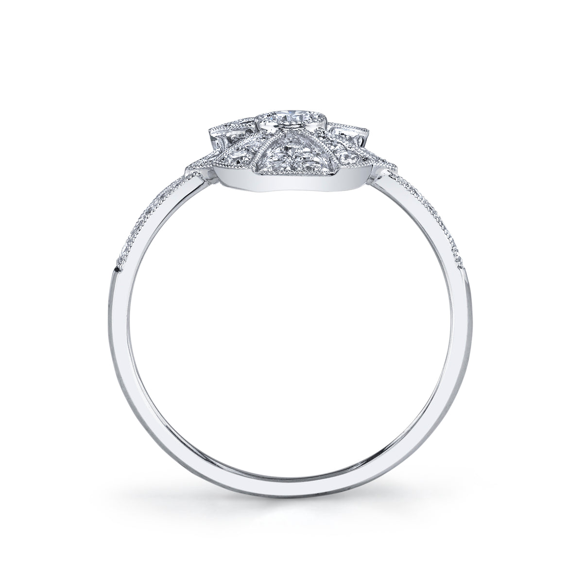 14K White Gold 0.48ct. Diamond Filigree &amp; Milgrain Detailing Fashion Ring