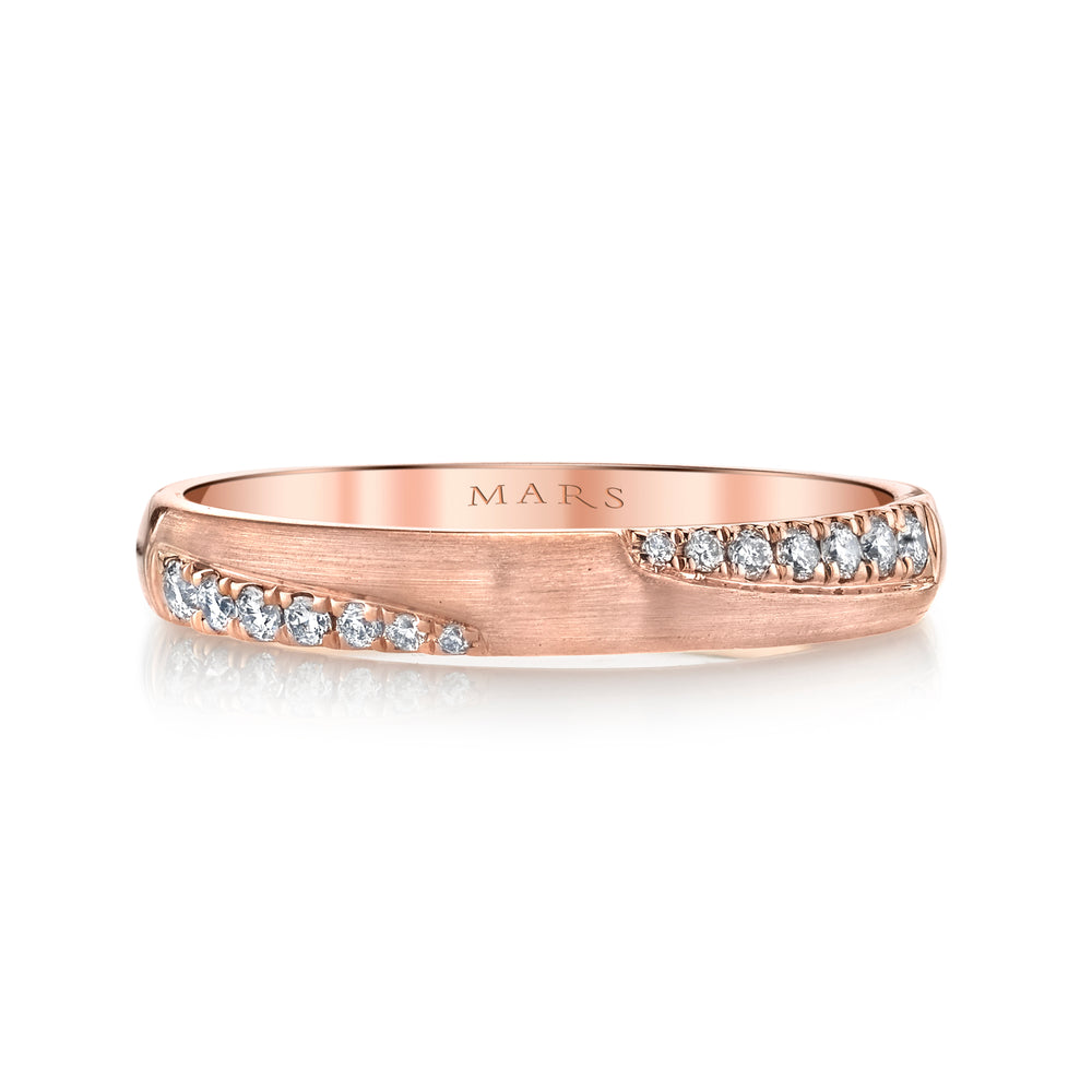 14K Rose Gold 0.13ct. Contrasting Diamond Brushed Finish Fashion Ring