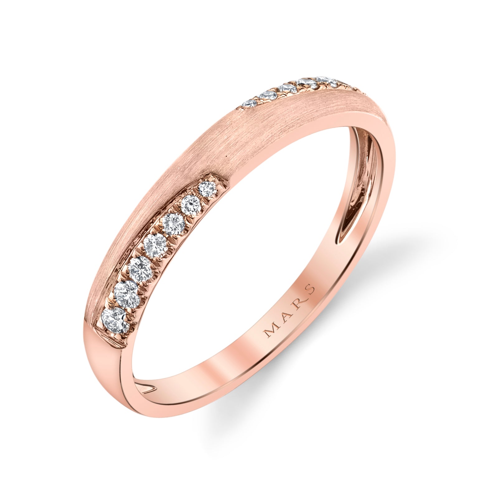 14K Rose Gold 0.13ct. Contrasting Diamond Brushed Finish Fashion Ring