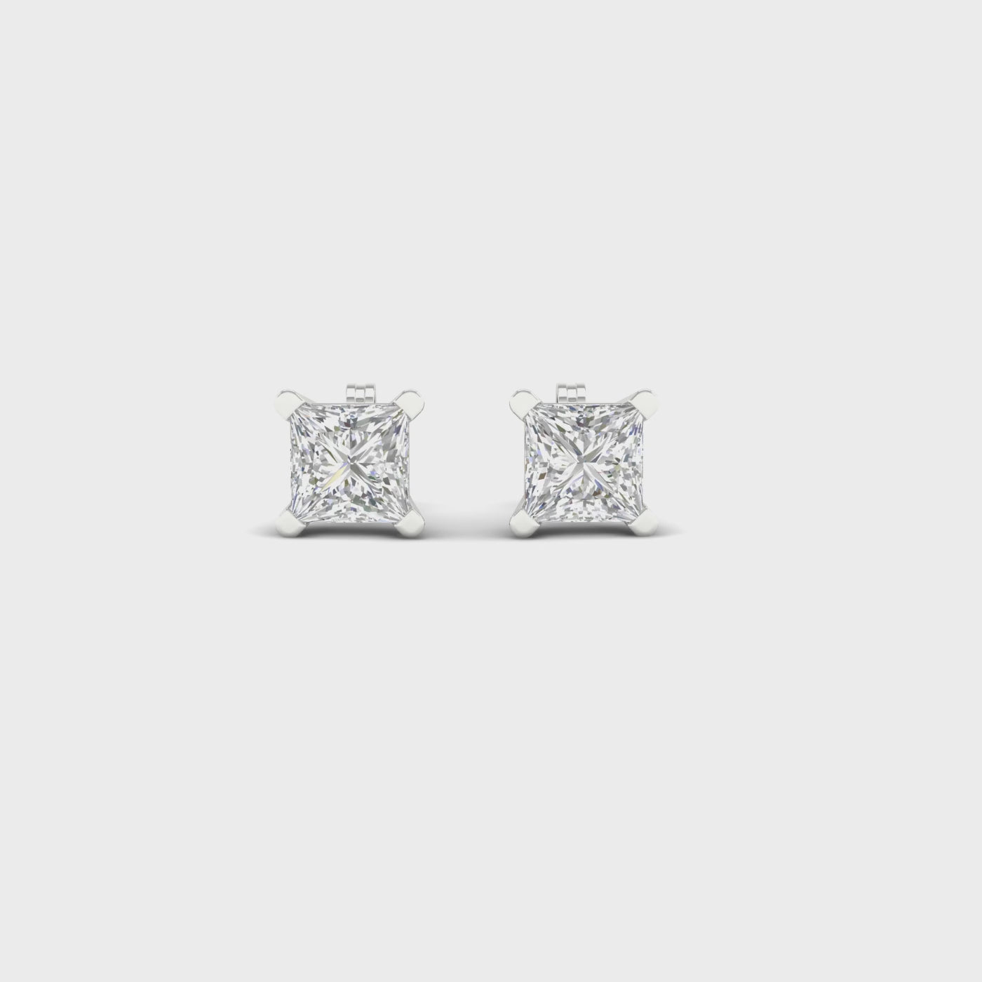 3 Carat Princess Lab Grown Diamond 14K Gold Solitaire Stud Earrings