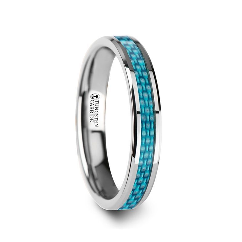 Thorsten Augustus Tungsten Carbide Ring w/ Blue Carbon Fiber Inlay (4-10mm) W354-BUCF