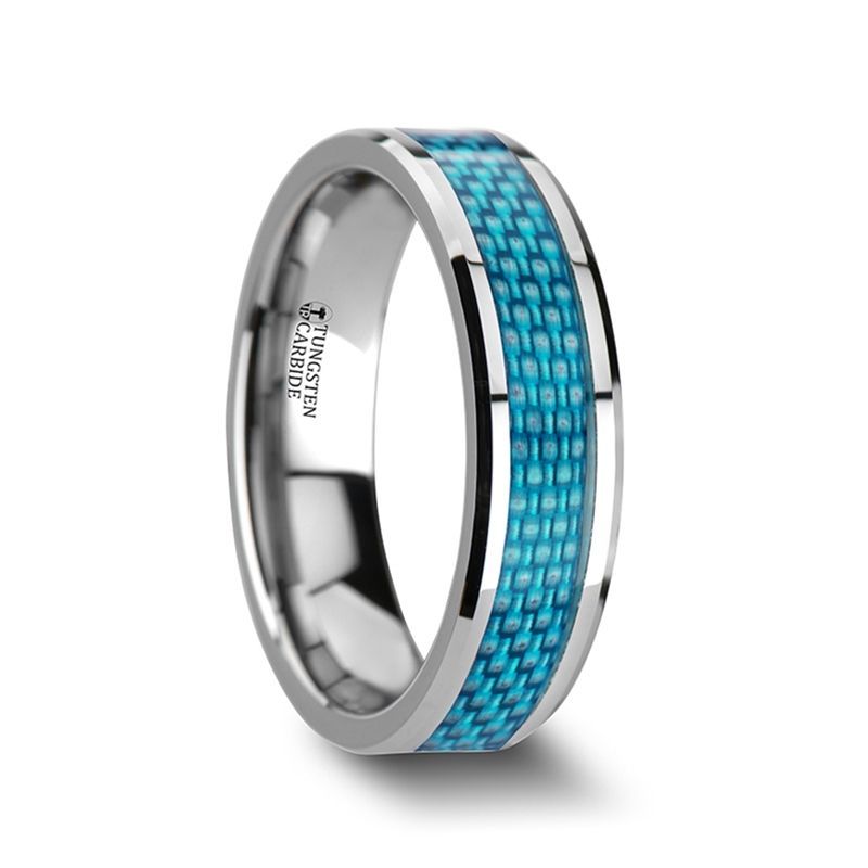 Thorsten Augustus Tungsten Carbide Ring w/ Blue Carbon Fiber Inlay (4-10mm) W354-BUCF