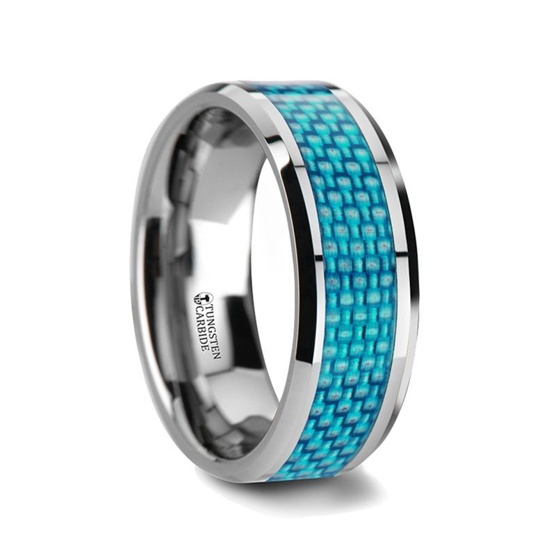 Thorsten Augustus Tungsten Carbide Ring w/ Blue Carbon Fiber Inlay (4-10mm) W354-BUCF