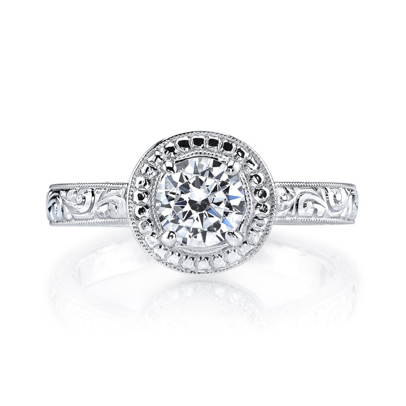 Mars Bridal Hand-Engraved Round Halo &amp; Embellished Side Profile Solitaire Engagement Ring 14761HE