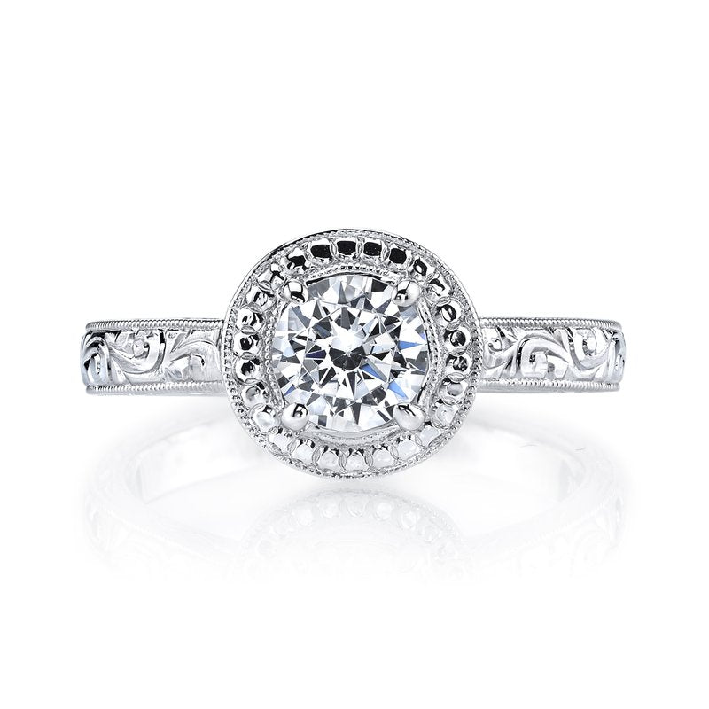 Mars Bridal Hand-Engraved Round Halo & Embellished Side Profile Solitaire Engagement Ring 14761HE