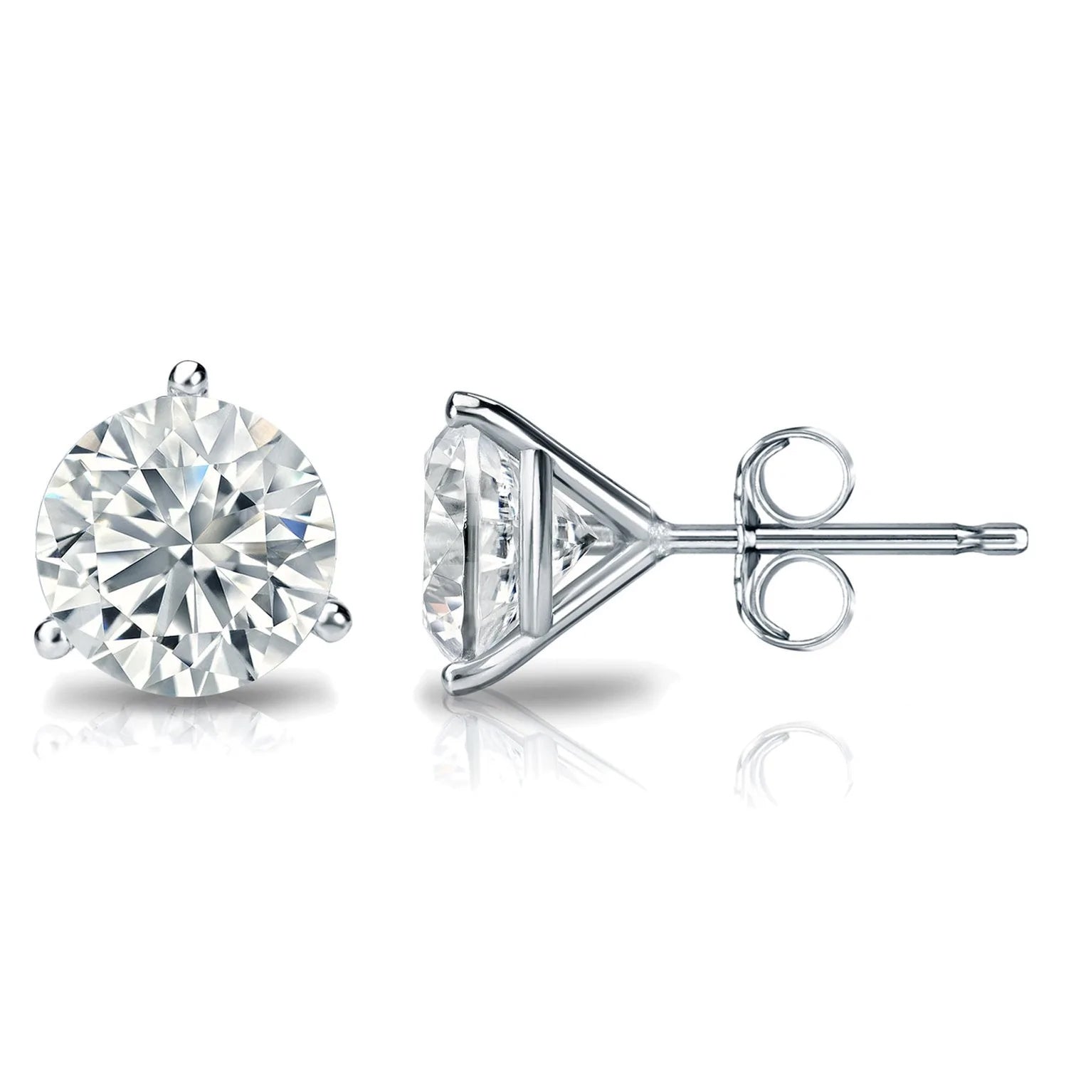 3.00 Carat Round Lab Grown Diamond 14K Gold Solitaire Stud Earrings