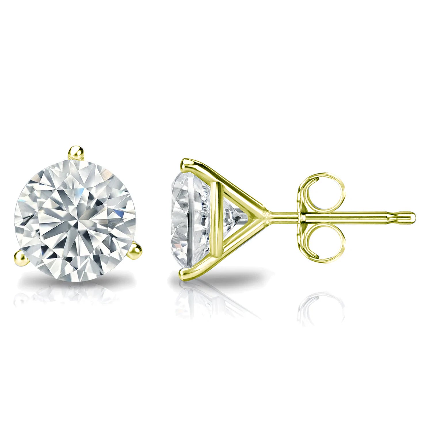 2.00 Carat Round Lab Grown Diamond 14K Gold Solitaire Stud Earrings