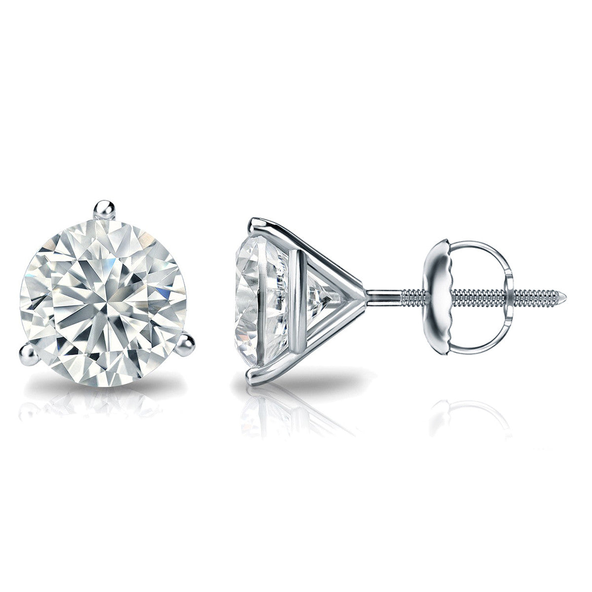 2 Carat Round 14K White Gold 3 Prong Martini Set Diamond Solitaire Stud Earrings (Classic Quality)