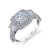 Mars Bridal Vintage Princess Halo Three Stone Trapezoid Sides w/ Filigree & Milgrain Detailing Diamond Engagement Ring 25229