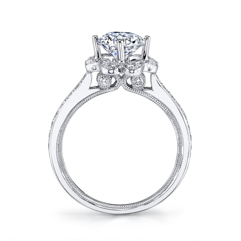 Mars Bridal Signature Floral Round Petal Halo w/ Milgrain Details Diamond Engagement Ring 26549