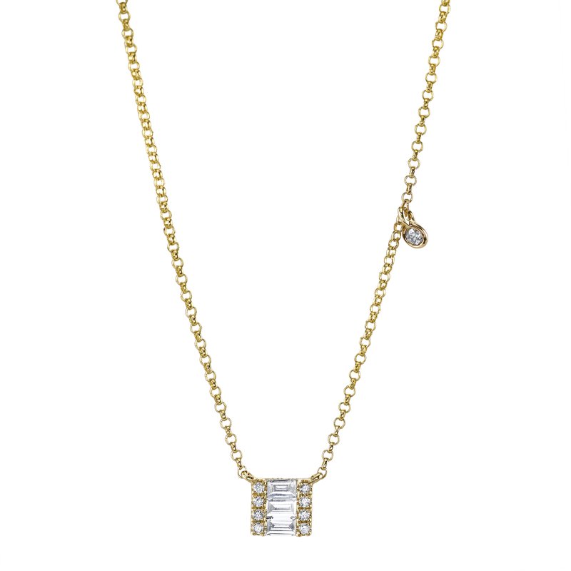14K Yellow Gold 0.20ct. Diamond Baguette Pendant Fashion Necklace