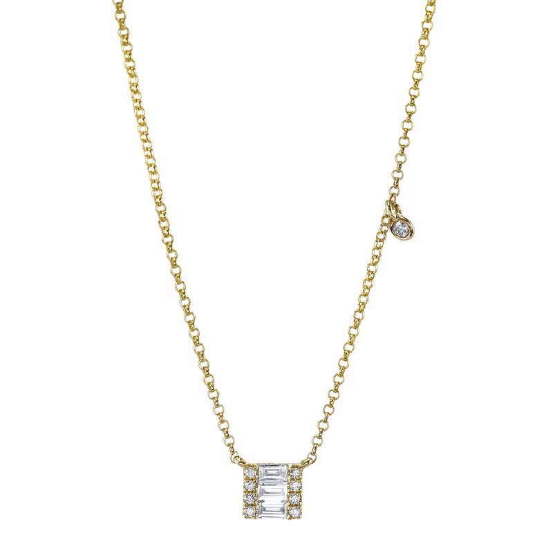 14K Yellow Gold 0.20ct. Diamond Baguette Pendant Fashion Necklace
