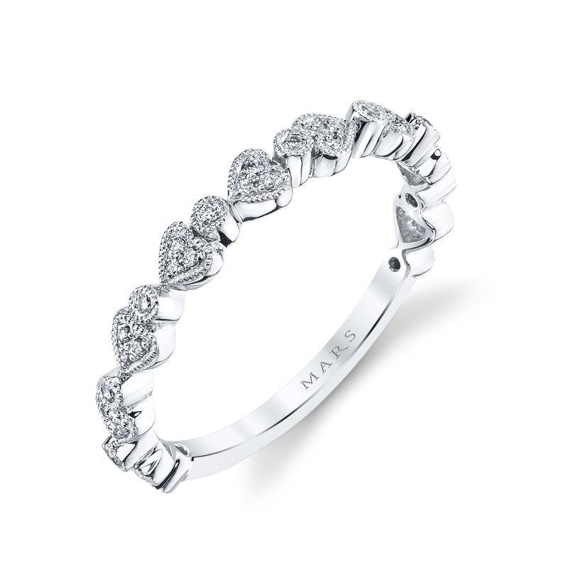 14K White Gold 0.11ct. Diamond Heart Shape Accent Stackable Fashion Ring