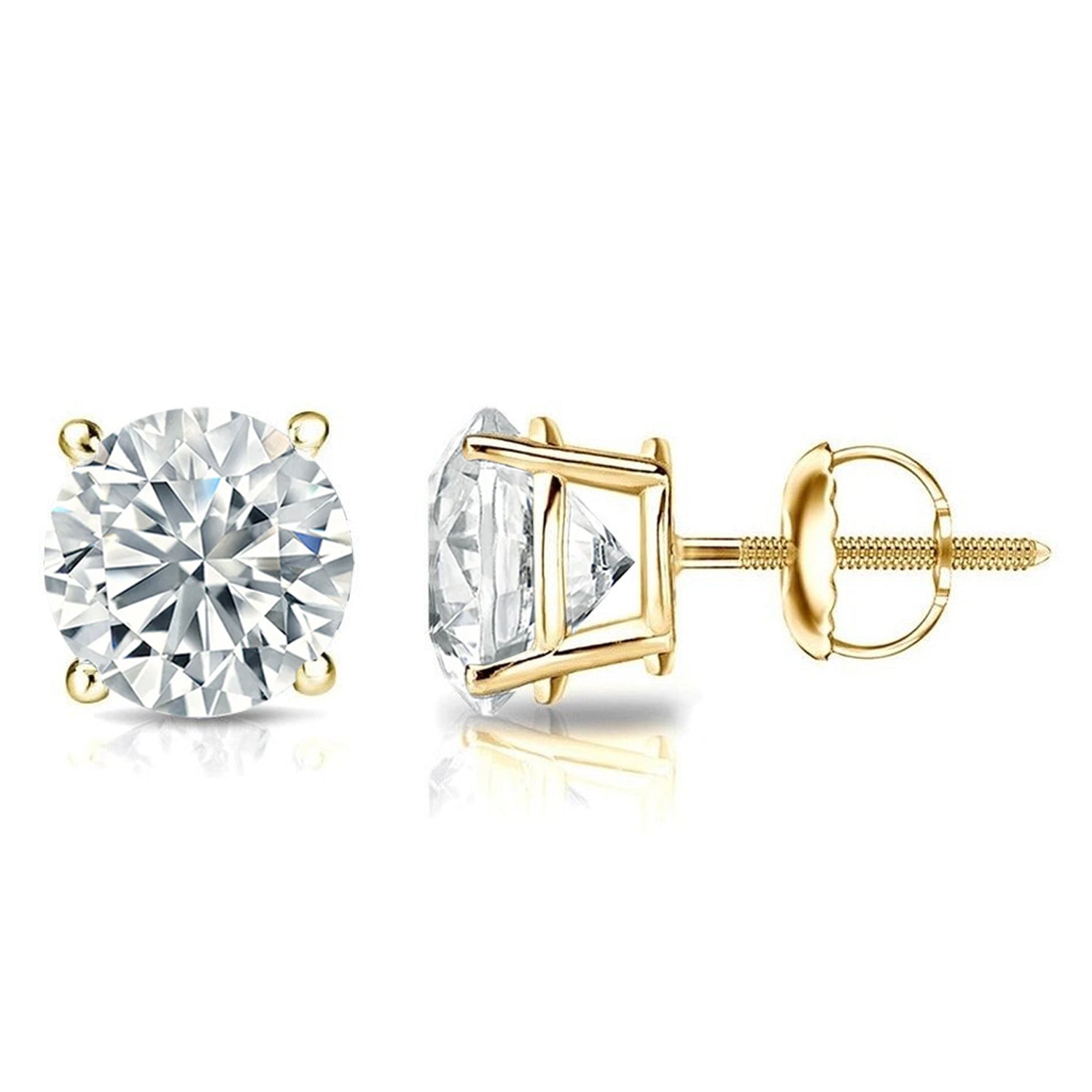 3.00 Carat Round Lab Grown Diamond 14K Gold Solitaire Stud Earrings