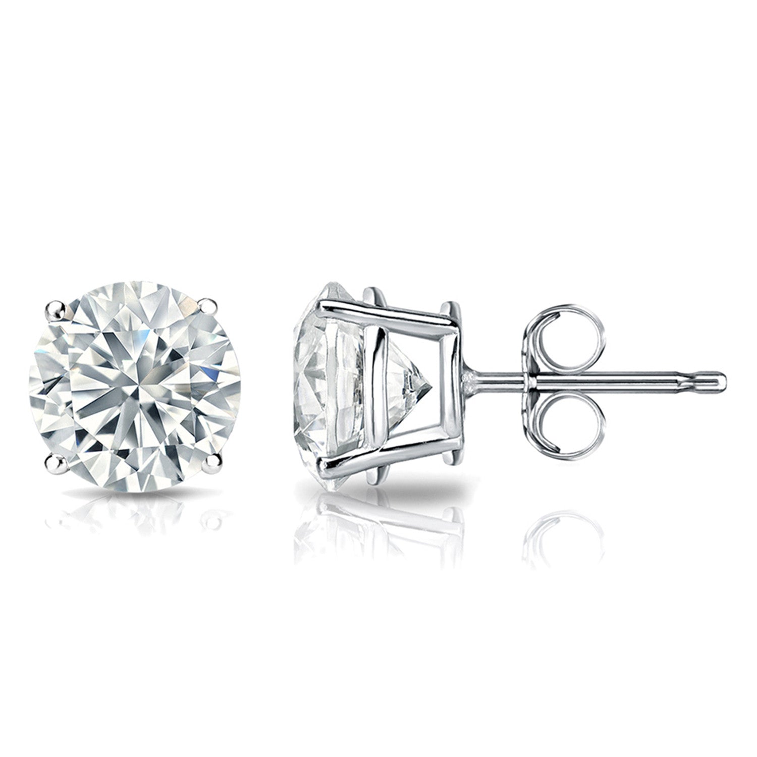 2 Carat Round 14K White Gold 4 Prong Basket Set Diamond Solitaire Stud Earrings (Signature Quality)