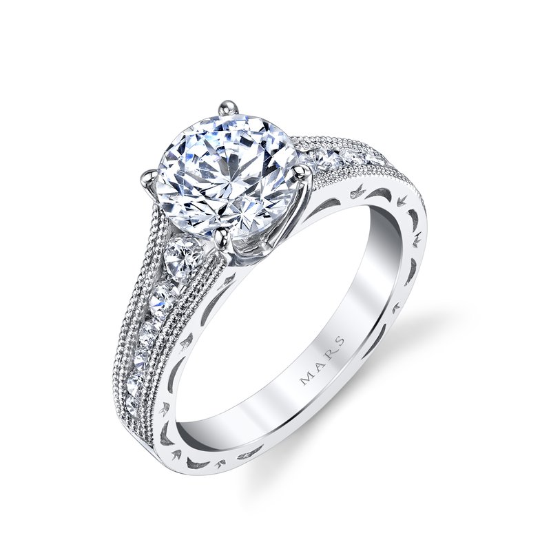 Mars Bridal Vintage Milgrain Detailing &amp; Embellished Profile Channel Set Diamond Engagement Ring 25545