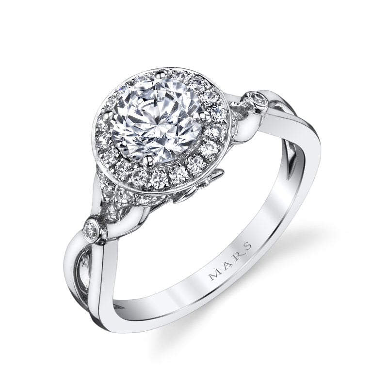 Mars Bridal Signature Round Halo Split Shank Diamond Engagement Ring 25950