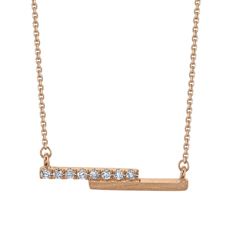 14K Rose Gold 0.06ct. Diamond Brushed Geometric Fashion Necklace