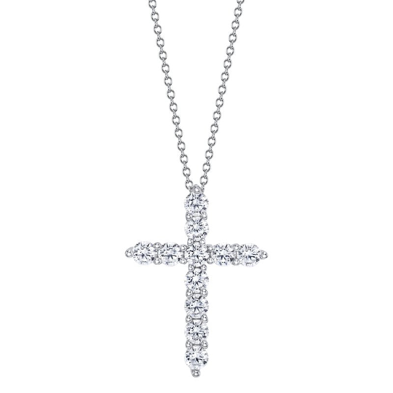 14K White Gold 0.75ct. Diamond Cross Necklace