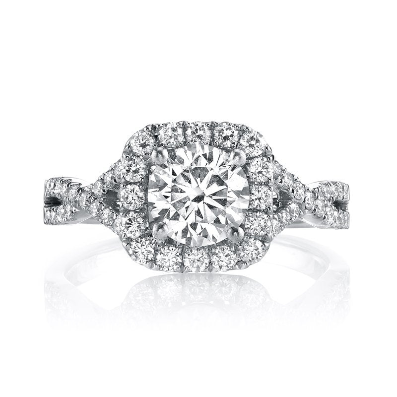 Mars Bridal Cushion Halo Round Center w/ Infinity Twist Shank Diamond Engagement Ring 25560
