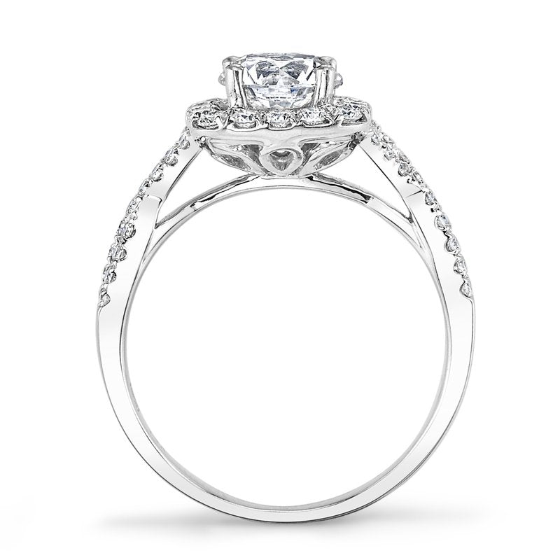 Mars Bridal Cushion Halo Round Center w/ Infinity Twist Shank Diamond Engagement Ring 25560
