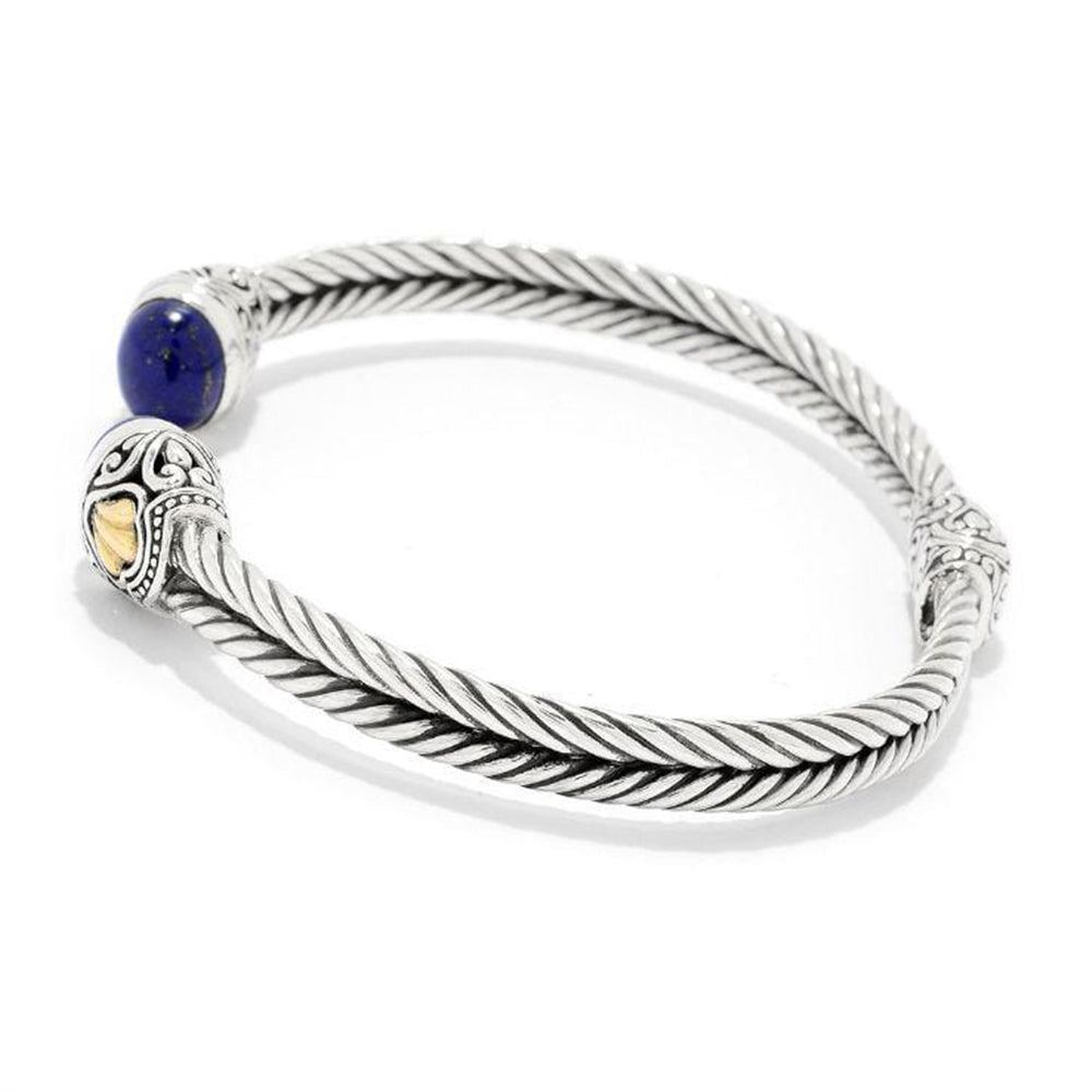 Samuel B. Macha Lapis Sterling Silver + 18K Double Twisted Cable Bangle Bracelet