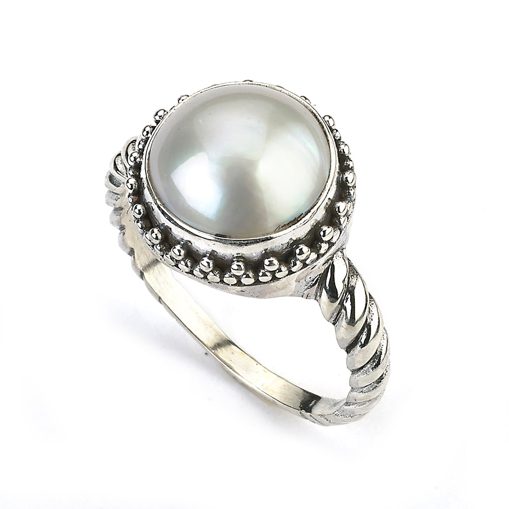 Samuel B. Batur 10mm White Mabe Pearl Twisted Shank Sterling Silver Ring