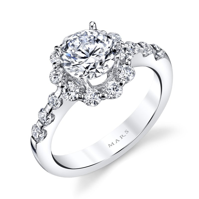 Mars Bridal Single Prong Round Halo Diamond Engagement Ring 25593