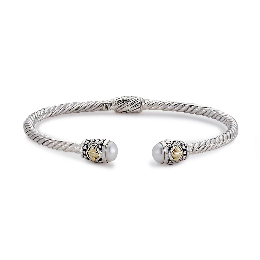 Samuel B. Sienna White Pearl 18K & Sterling Silver Twisted Cable Bangle Bracelet