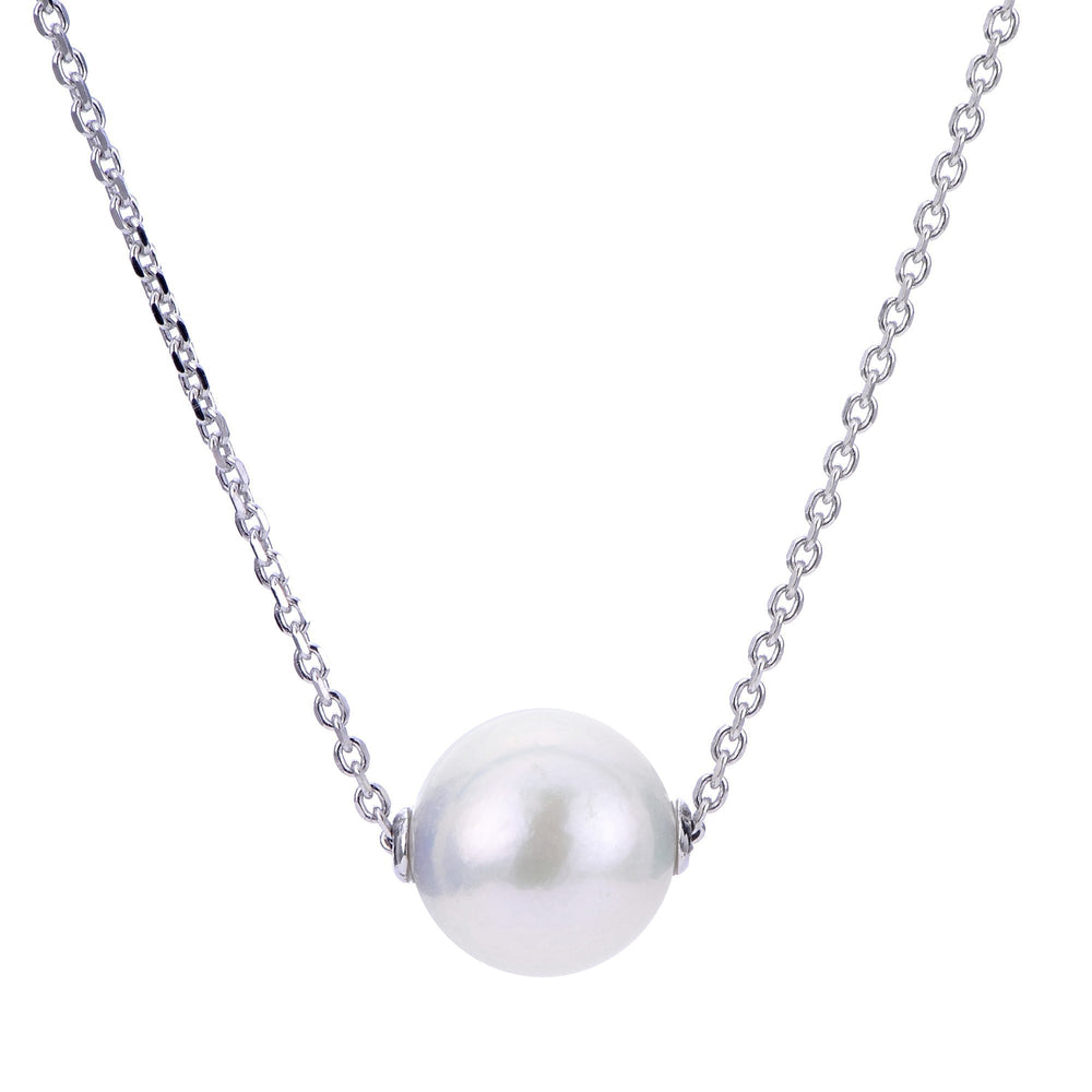 14K White Gold Signature High Luster Akoya Pearl Solitaire Slide Necklace