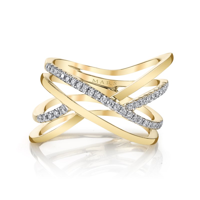 14K Yellow Gold 0.24ct. Diamond Multi Band Crossover Fashion Ring