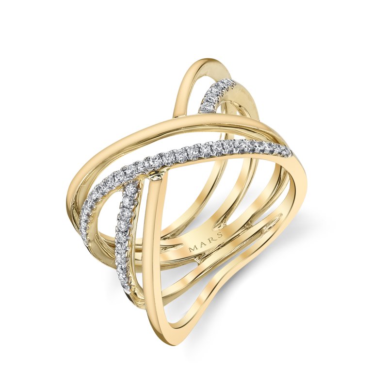 14K Yellow Gold 0.24ct. Diamond Multi Band Crossover Fashion Ring
