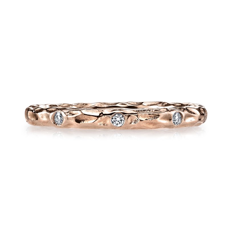 14K Rose Gold 0.14ct. Bezel Set Diamond Textured Stackable Fashion Ring