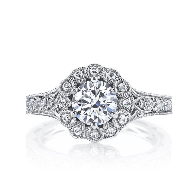 Mars Bridal Signature Round Petal Halo & Embellished Profile Diamond Engagement Ring 26006