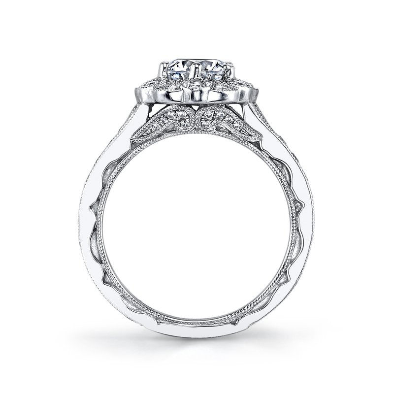 Mars Bridal Signature Round Petal Halo & Embellished Profile Diamond Engagement Ring 26006