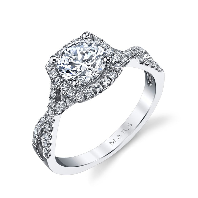Mars Bridal Cushion Halo Round Center Infinity Shank Diamond Engagement Ring 25136